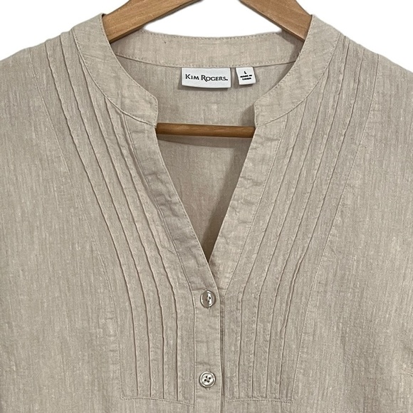 Kim Rogers Button-Up Linen Cotton Blend 3/4 Length Sleeve Beige Blouse Sz. Large - Picture 3 of 8